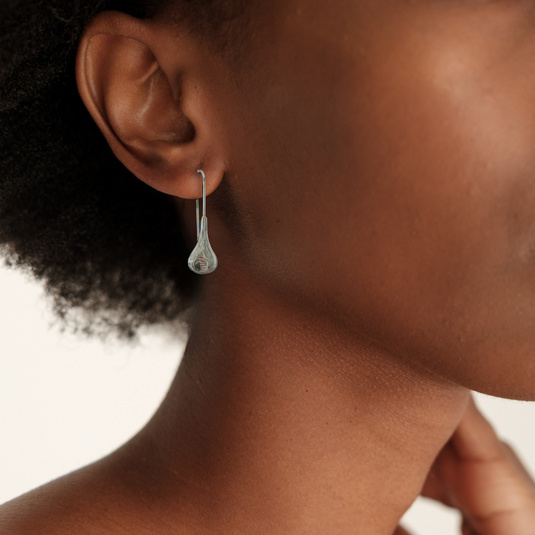 Contemporary Etched Sterling Silver Tear Drop Earrings