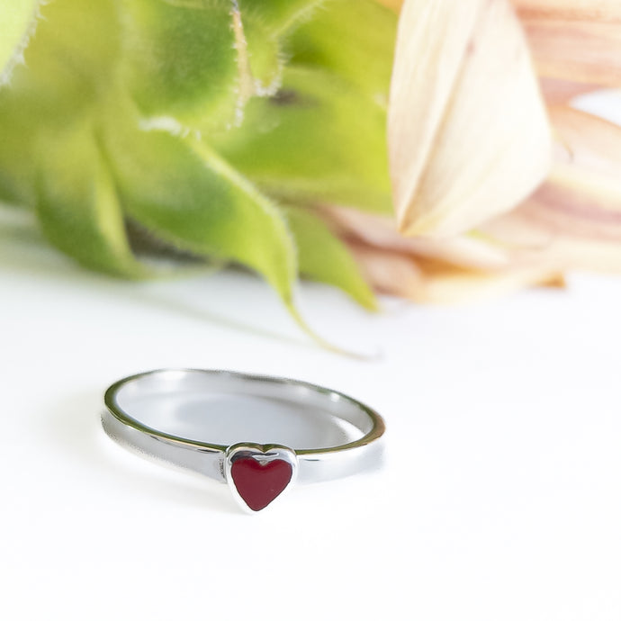 Dainty Red Heart Ring in Sterling Silver