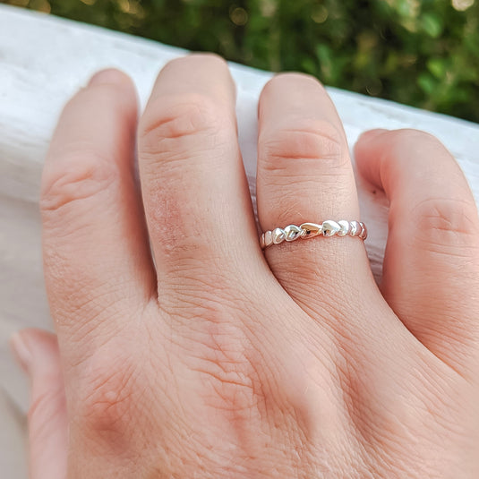 Wrap My Finger in Hearts Ring in Sterling Silver with Rose Gold Accent