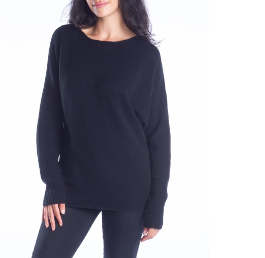 Long Sleeve Scoop Neck Sweater in Black