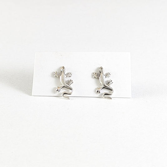 Sleek Gecko Stud Earrings in Sterling Silver