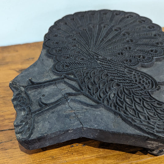 Vintage Peacock Wood Block Print for Fabric