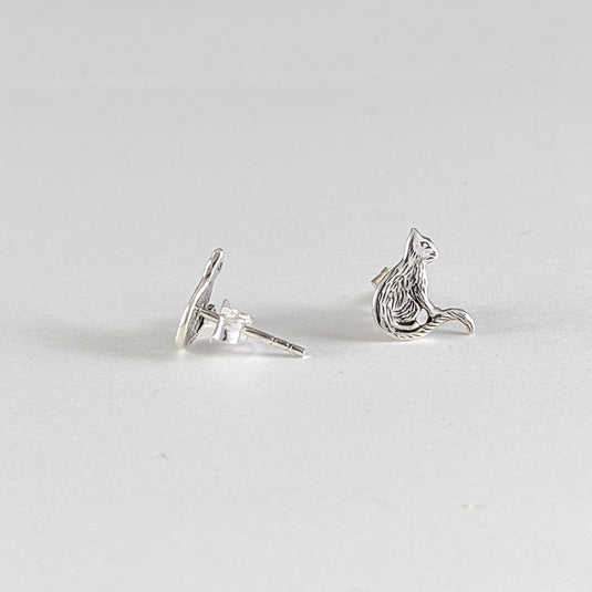 Ready to be Pet, Cat Stud Earrings in Sterling Silver