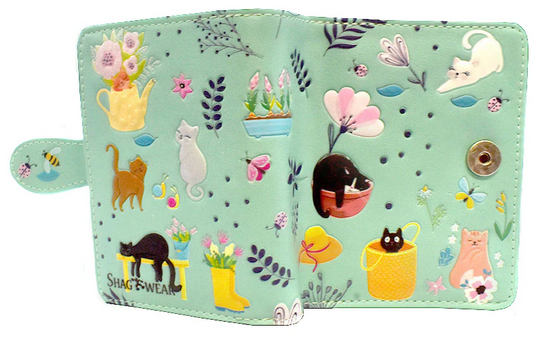 Cats in the Garden in Teal Small Wallet