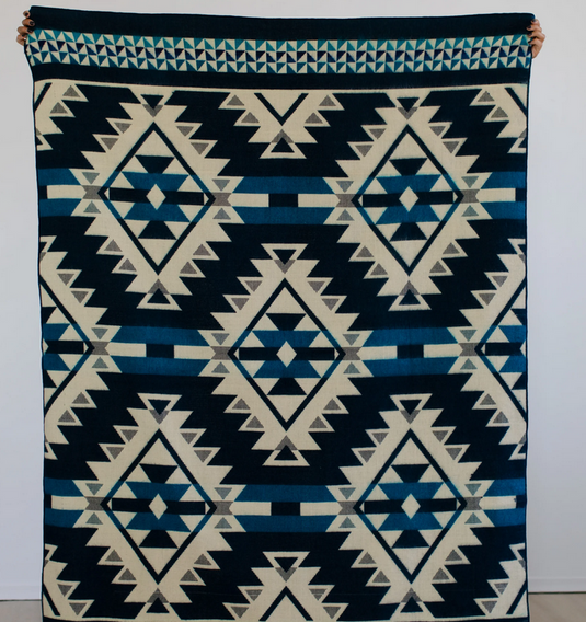 Alpaca Blend Throw in Diamond Navy & Teal