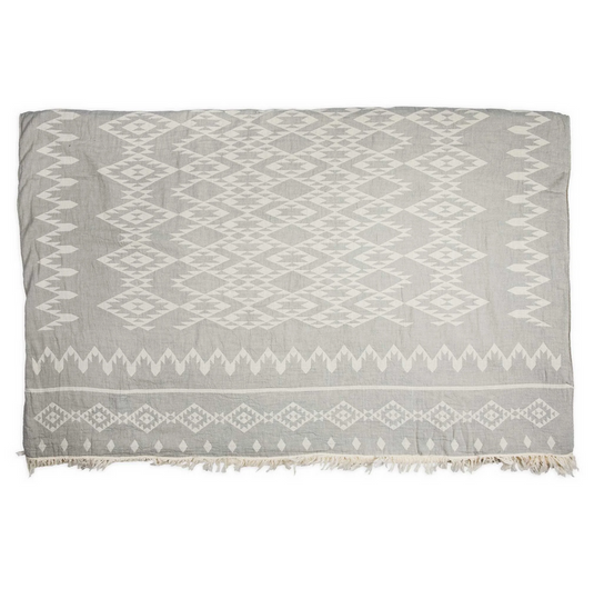 Fleece-Lined Throw Geometric Light Grey