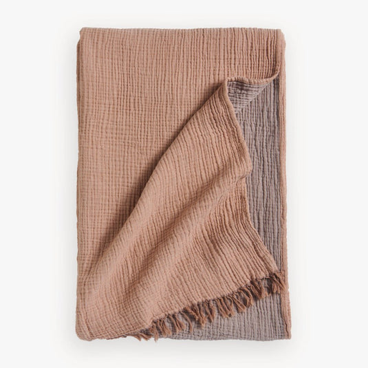 Crinkle Cotton Throw in Apricot