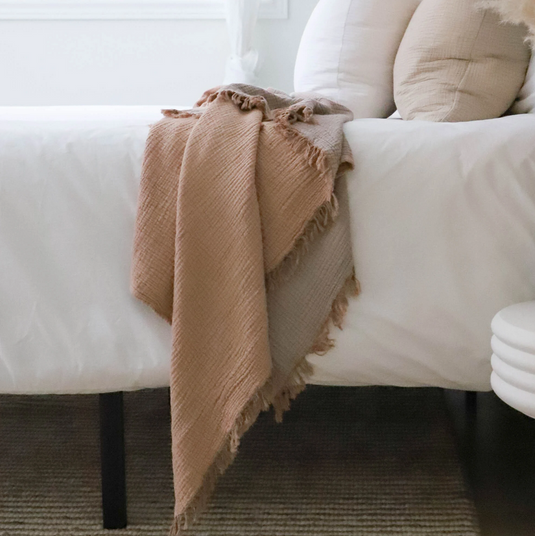 Crinkle Cotton Throw in Apricot