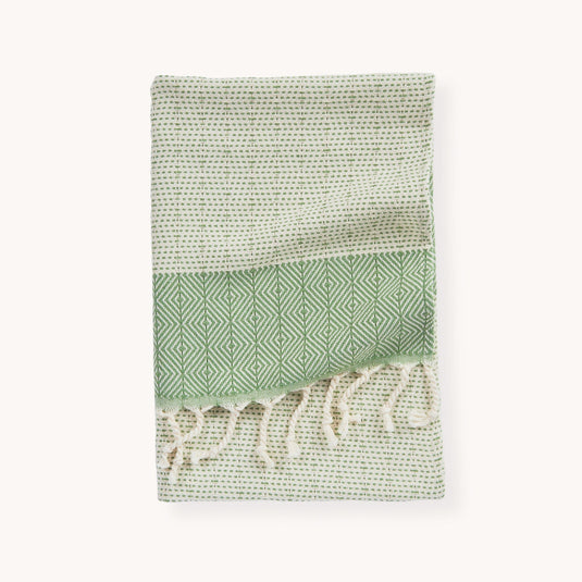 Turkish Hand Towel : Lined Diamond in Green