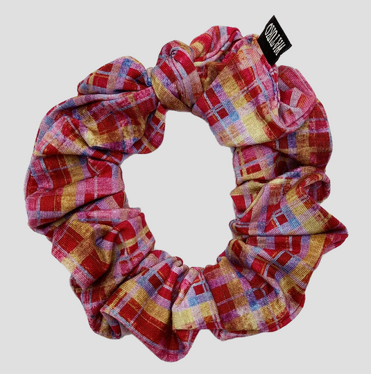 Tie Scrunchie in Pink Plaid
