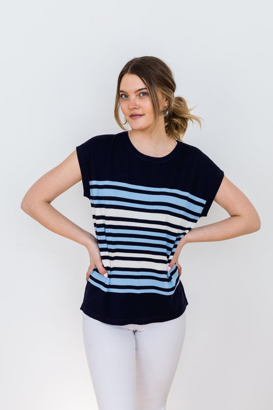 Multi Striped Pullover in Blues (S-XL)FINAL SALE