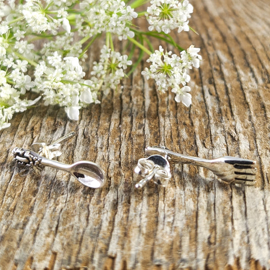 Fork and Spoon Stud Earrings in Sterling Silver