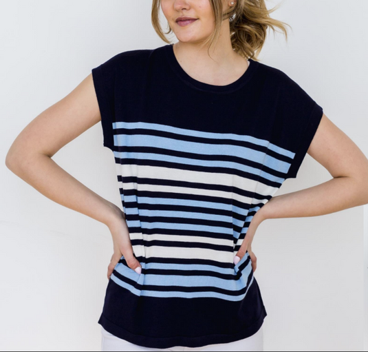 Multi Striped Pullover in Blues (S-XL)FINAL SALE