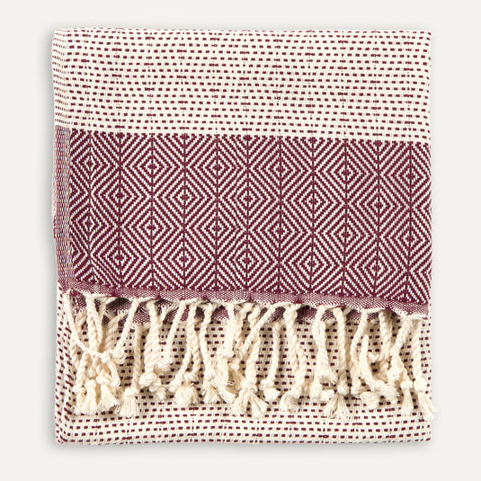 Turkish Hand Towel in Maroon Lined Diamond Maroon