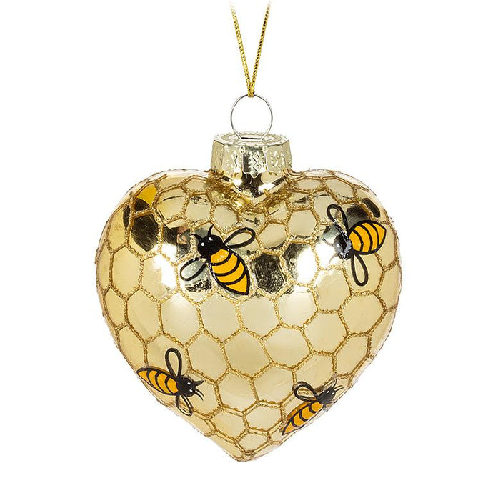 Heart Honeycomb Bee Ornament