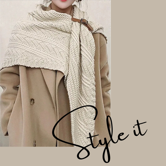 Buckle Detail Knit Wrap in Oatmeal