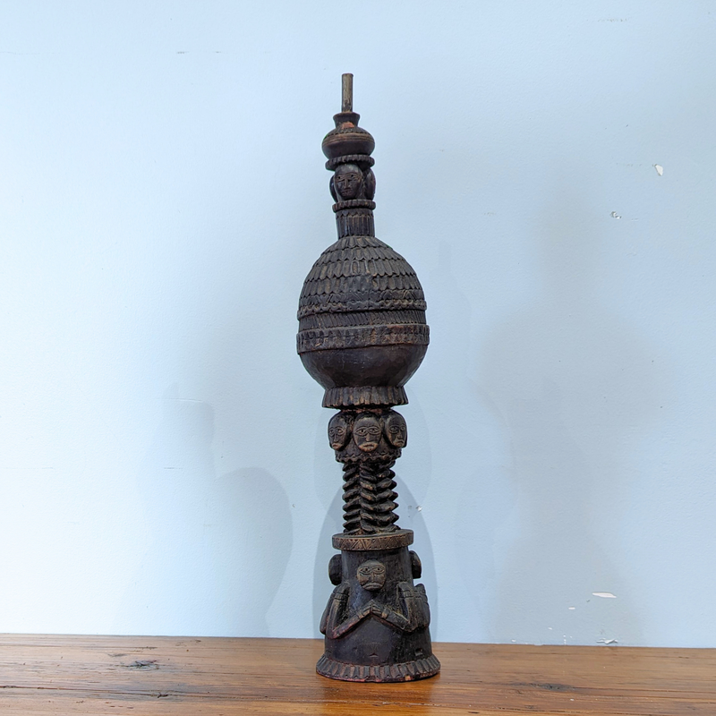 Load image into Gallery viewer, Carved Wood Oil Lamp | Vintage from Nepal
