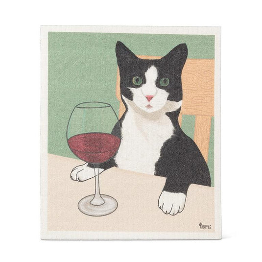 Cat with Wine Eco-Dishcloth (single)