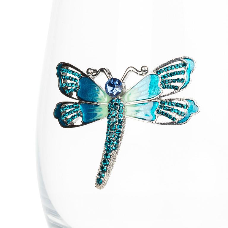 Load image into Gallery viewer, Stemless Wine Glass, Jewelled Dragonfly
