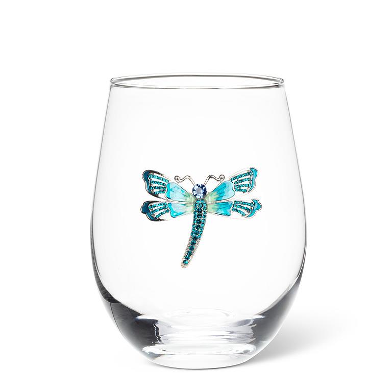 Load image into Gallery viewer, Stemless Wine Glass, Jewelled Dragonfly
