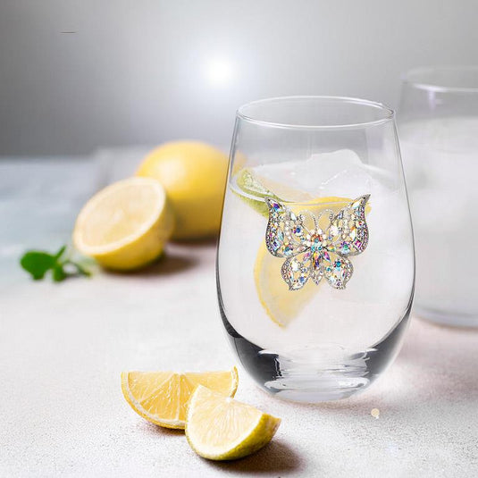 Stemless Wine Glass, Jewelled Butterfly