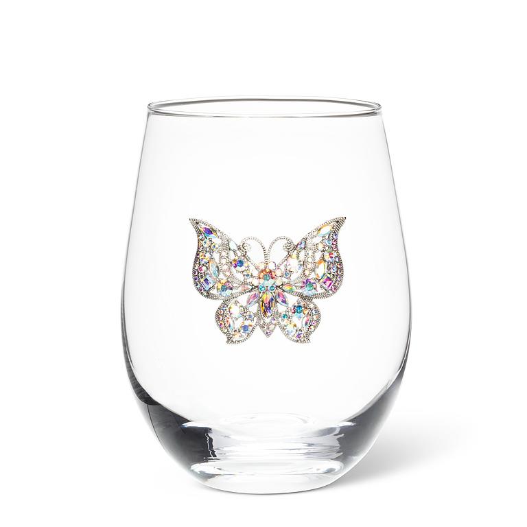 Load image into Gallery viewer, Stemless Wine Glass, Jewelled Butterfly
