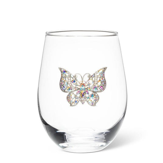 Stemless Wine Glass, Jewelled Butterfly