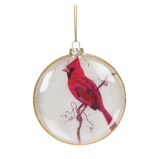 Glass Cardinal Disc Ornament