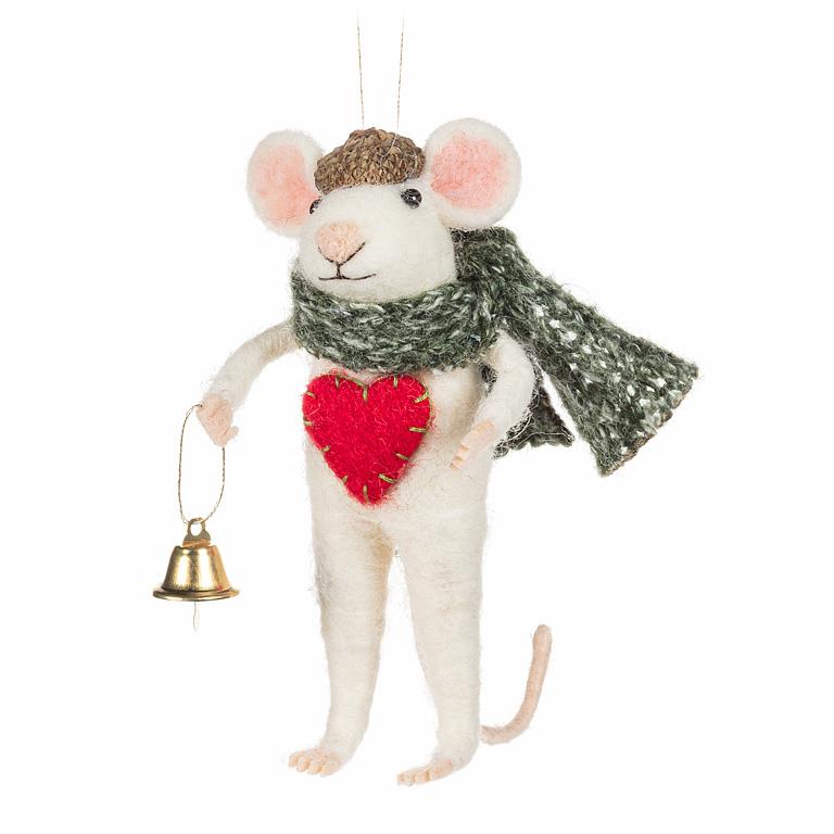 Load image into Gallery viewer, Winter Mouse with Heart &amp; Bell Ornament
