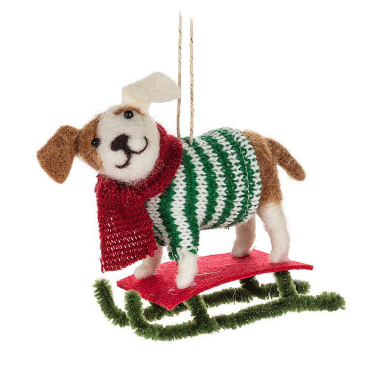 Winter Dog on Sled Ornament