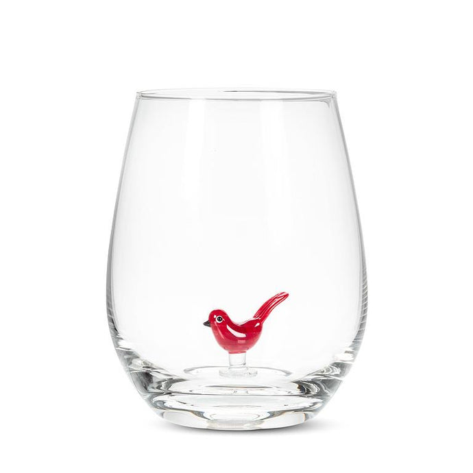 Cardinal Trapped in a Stemless Wine Glass