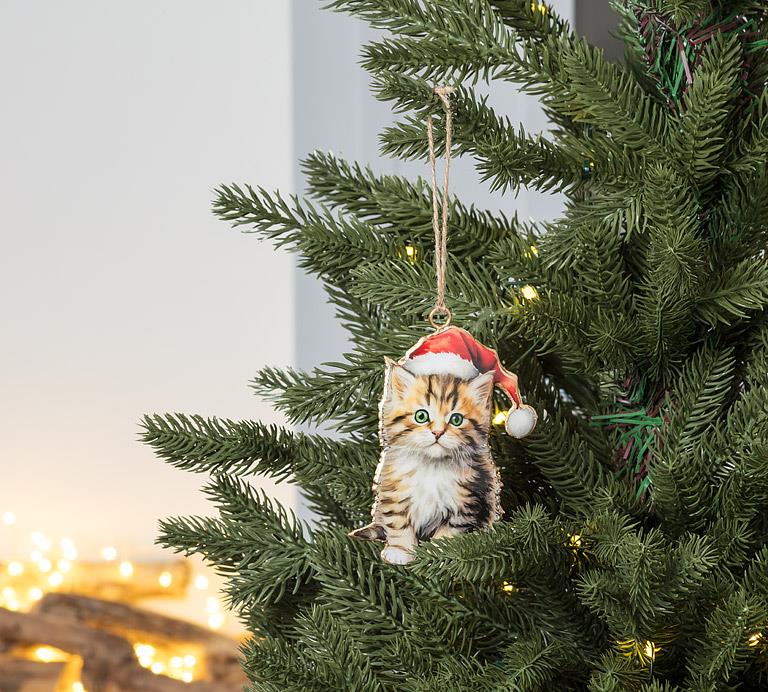 Load image into Gallery viewer, Kitten with Santa Hat Ornament
