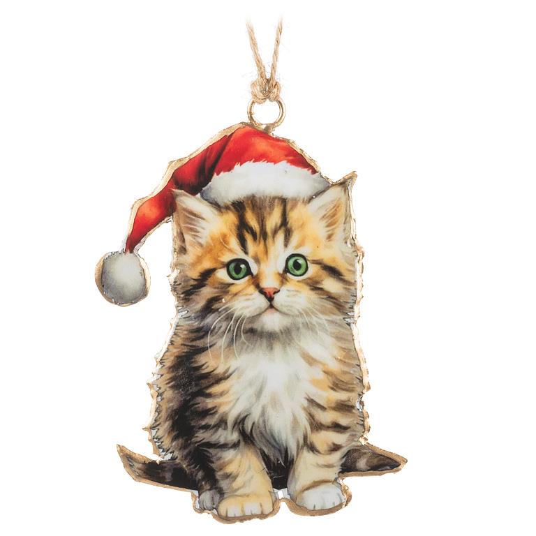 Load image into Gallery viewer, Kitten with Santa Hat Ornament
