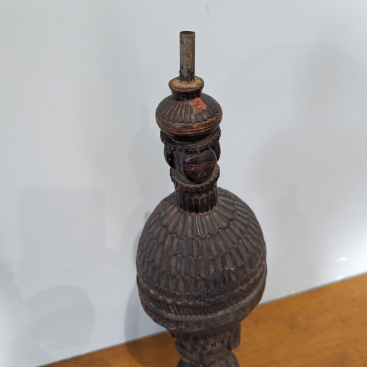 Carved Wood Oil Lamp | Vintage from Nepal