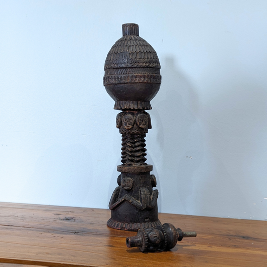 Carved Wood Oil Lamp | Vintage from Nepal