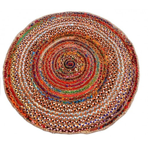 Jute & Multi Colour Round Rug 48