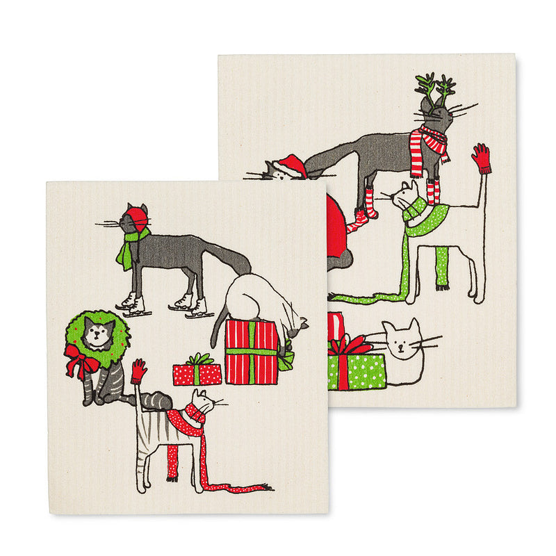 Load image into Gallery viewer, Holiday Cats Eco Dishcloths
