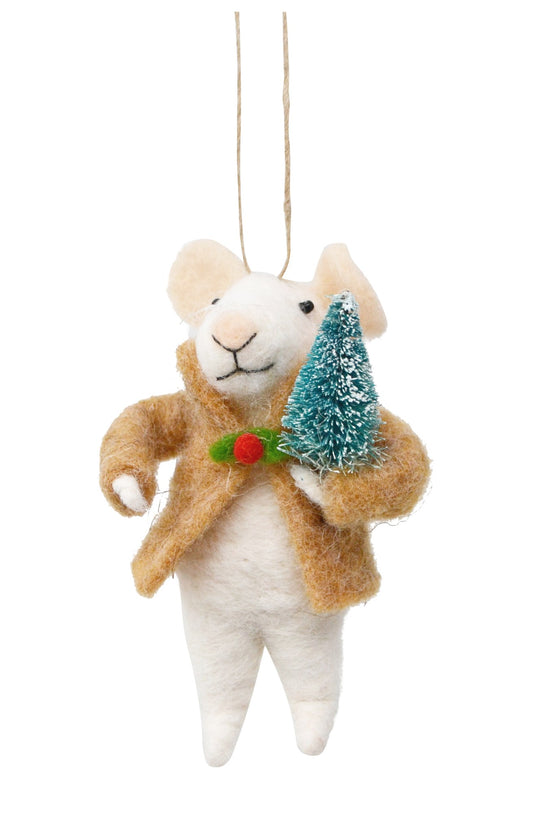 Trevor the Tree Hugger Christmas Mouse Ornament