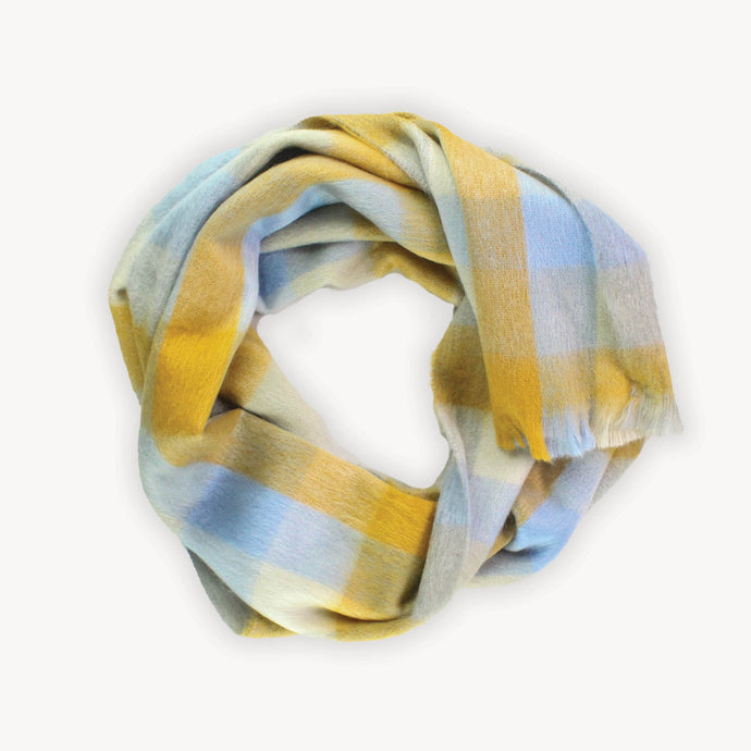 Alpaca Scarf in Gold/Blue Check