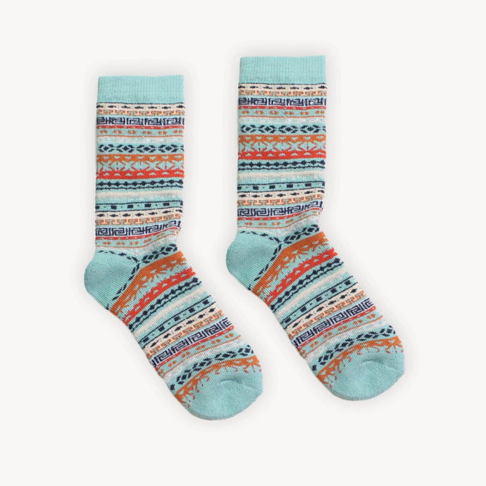 Alpaca Socks in Patterned Aqua