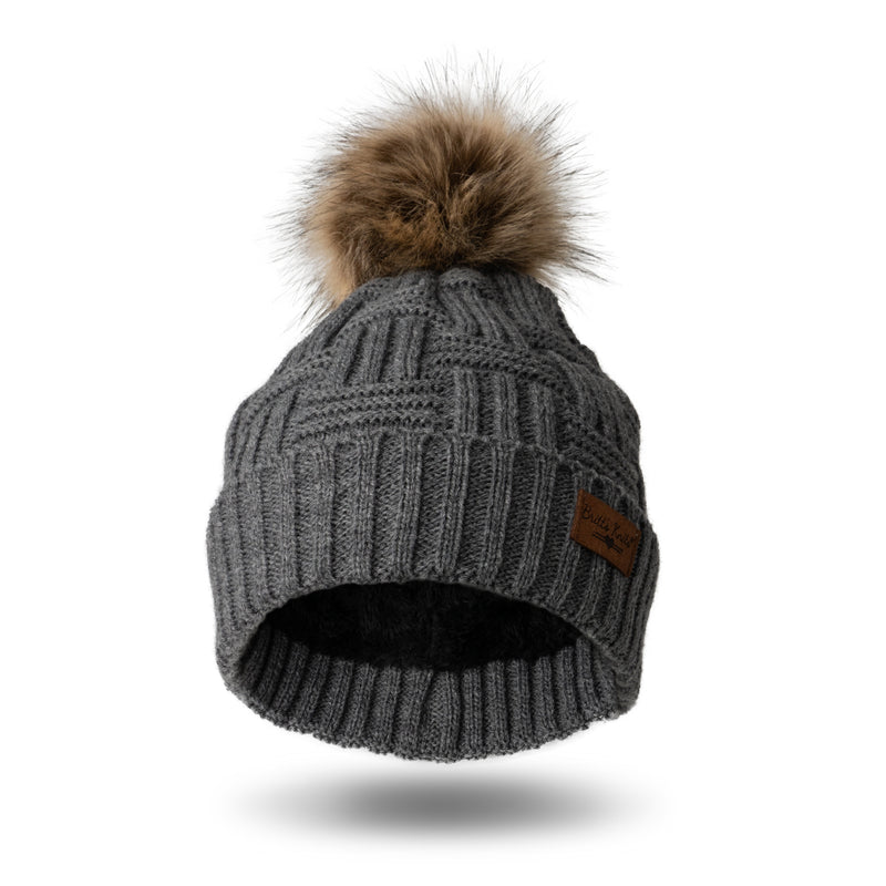 Load image into Gallery viewer, Knit Basket Weave Pom Hat in Grey
