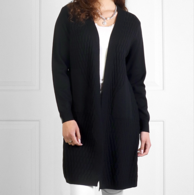 Weave Pattern 3/4 Length Cardigan in Black