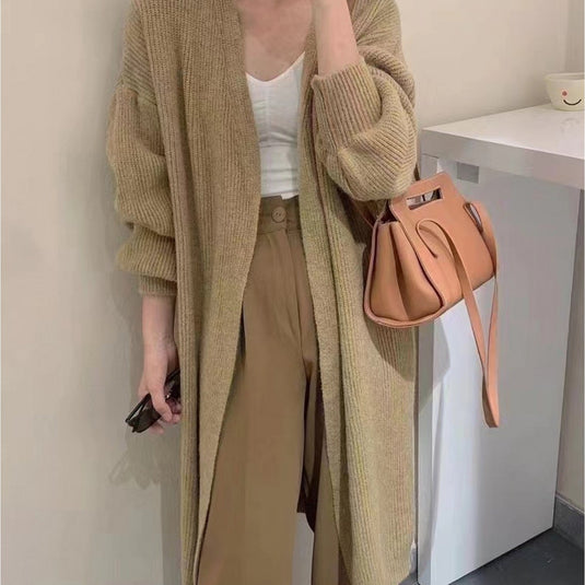 3/4 Length Stretch Knit Sweater in Camel