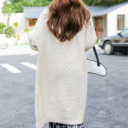 Oversize Varied Knit Design Sweater in White