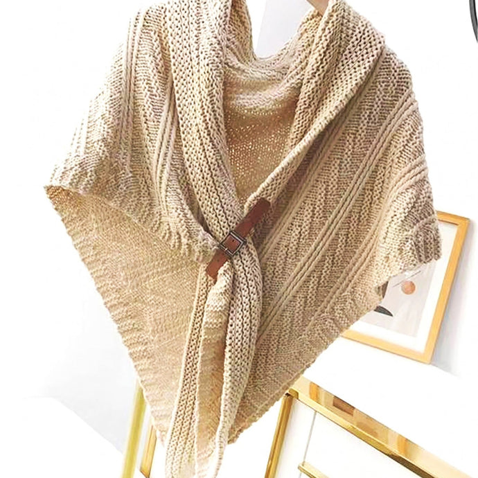 Buckle Detail Knit Wrap in Oatmeal