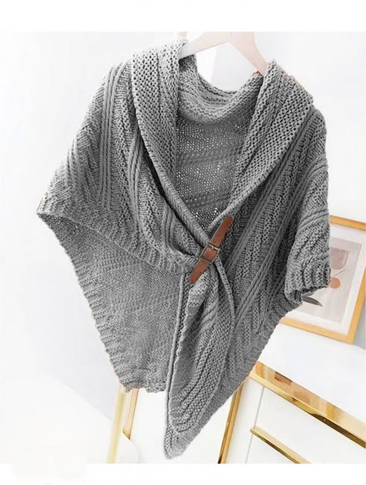 Buckle Detail Knit Wrap in Grey