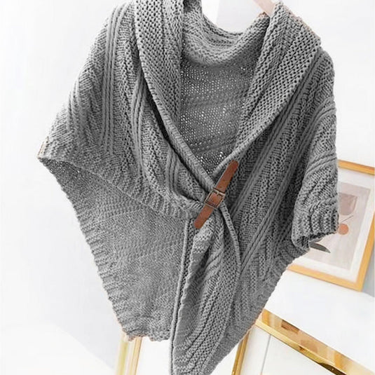 Buckle Detail Knit Wrap in Cloud Grey