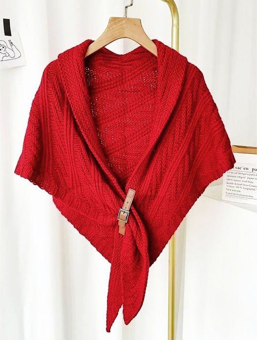 Buckle Detail Knit Wrap in Red