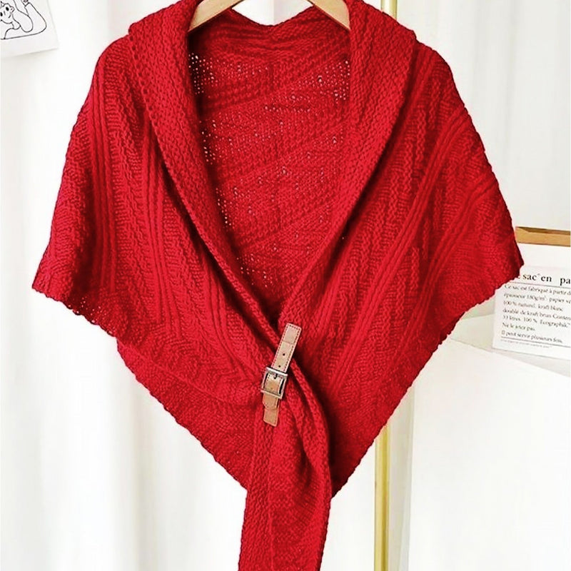 Load image into Gallery viewer, Buckle Detail Knit Wrap in Cherry
