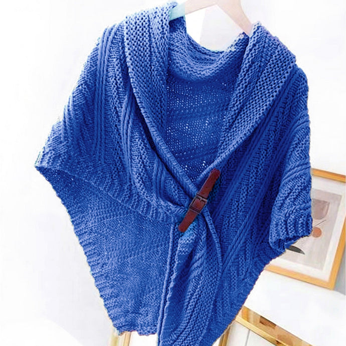 Buckle Detail Knit Wrap in Royal Blue